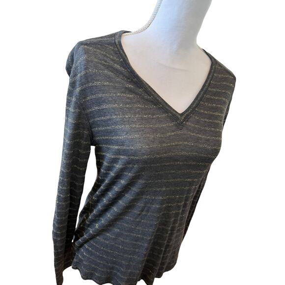 Rails Sami Drop Shoulder V Neck Long Sleeve Tee Charcoal Gray Stripe S - Picture 5 of 11